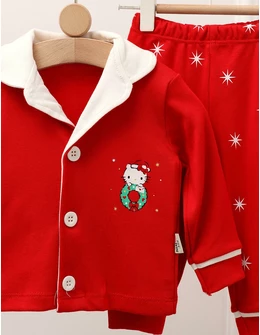 Pijama premium Christmas Kitty cu rosu