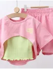 Costumas vara Crop Top Vibes cu roz picture - 2