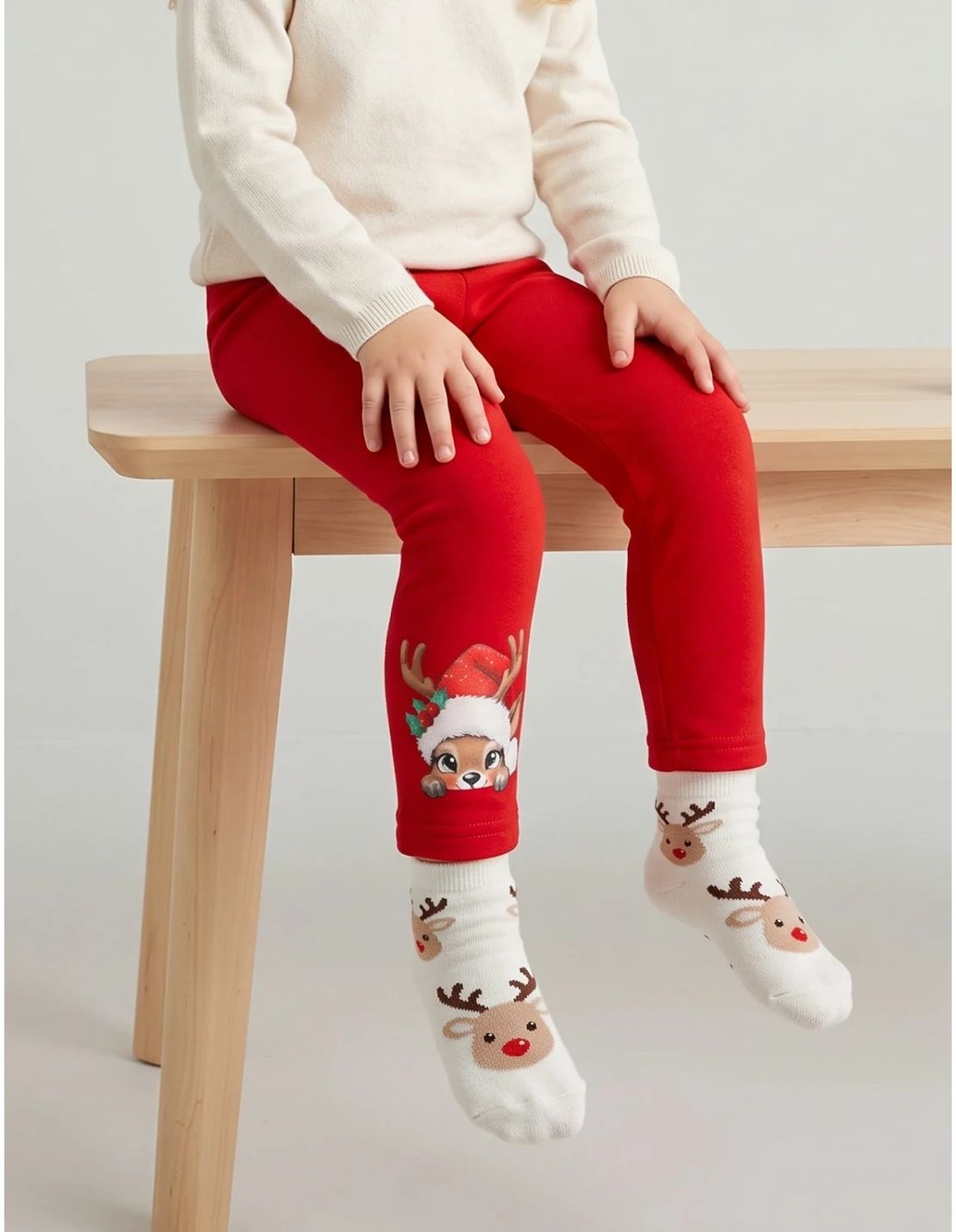 Pantaloni Craciun Ren Fetita, rosu