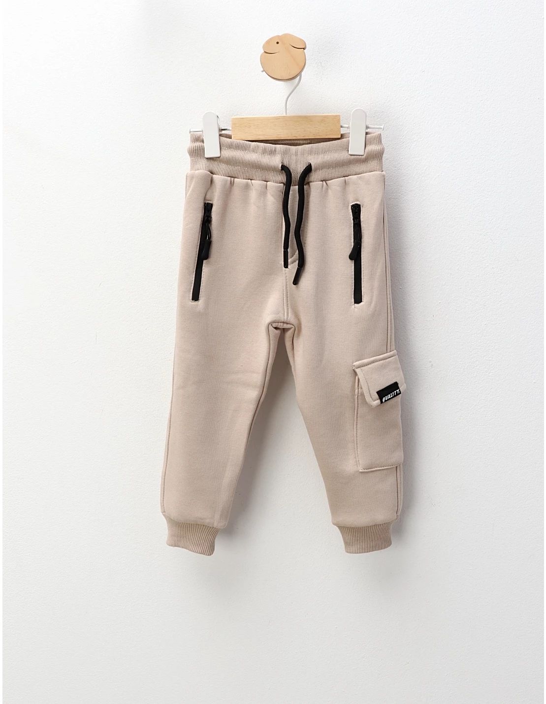 Pantaloni plusati de baietei Eduard, crem