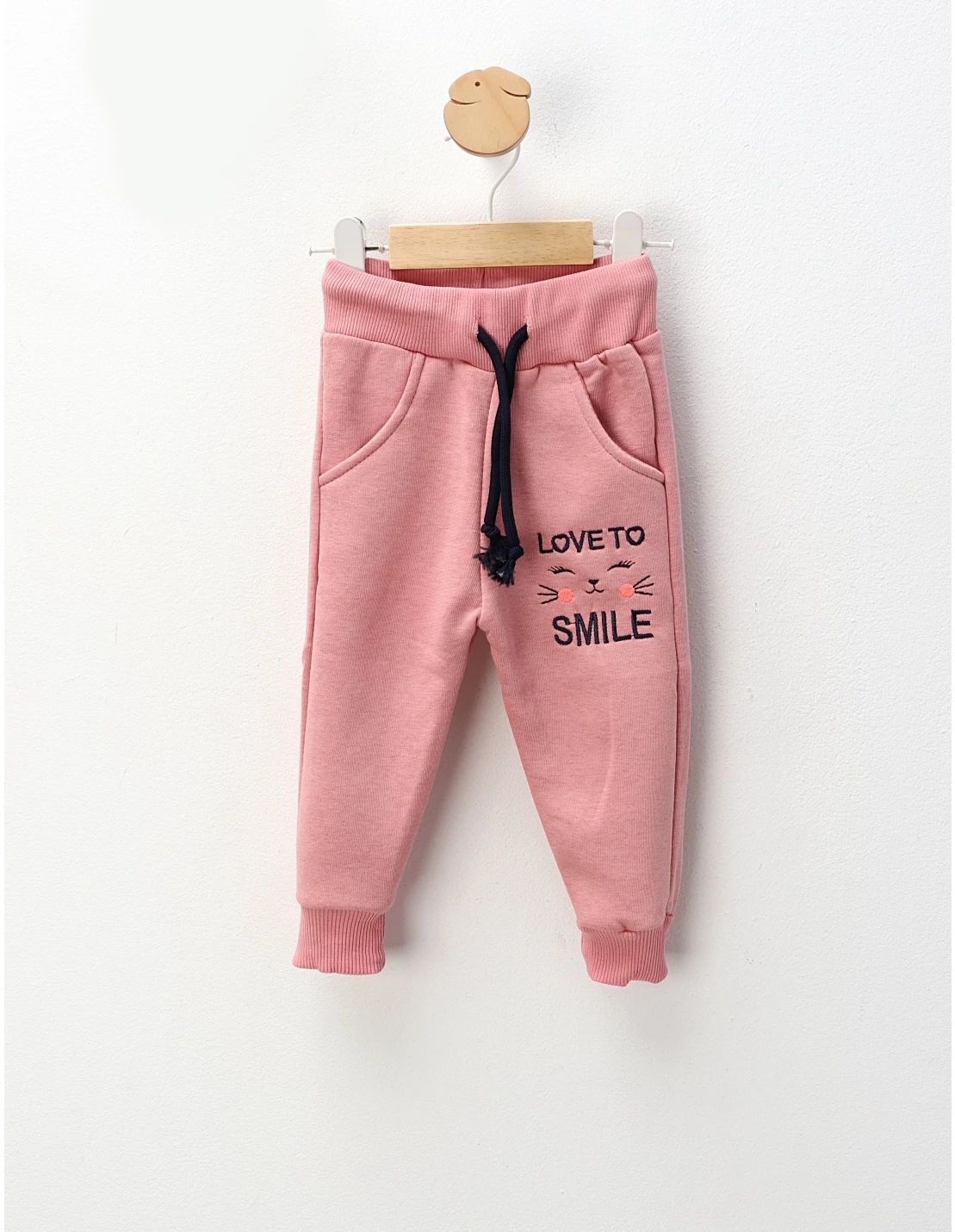 Pantaloni plusati Love to Smile, roz prafuit