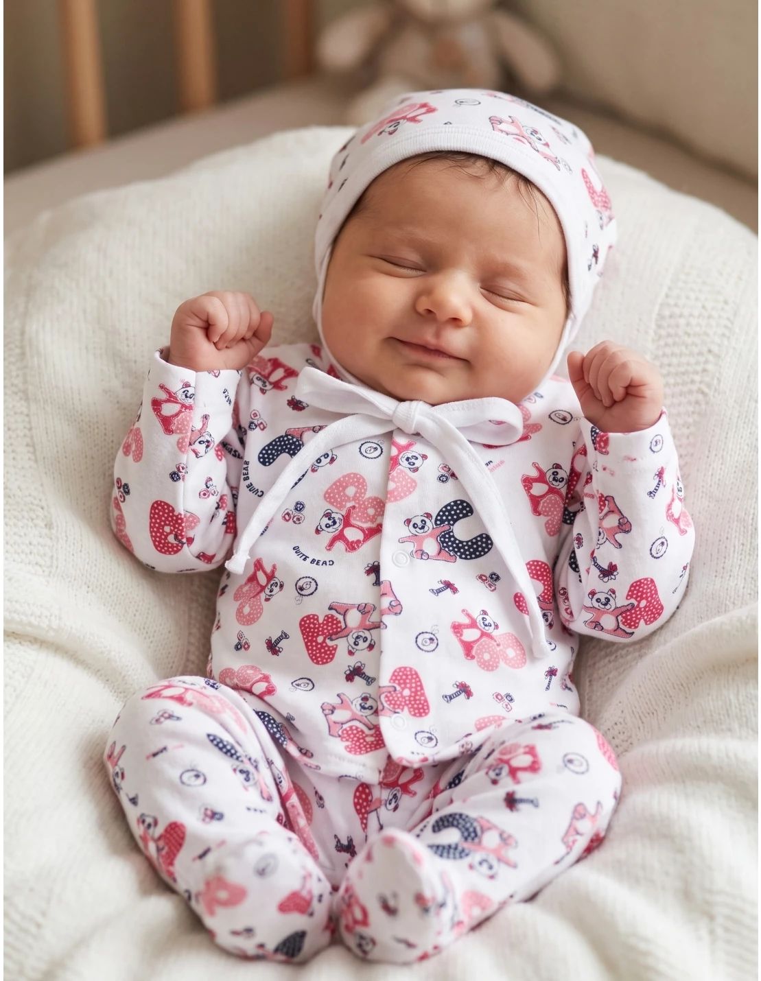 Pijama bebe Cute Bear, cu ciclam