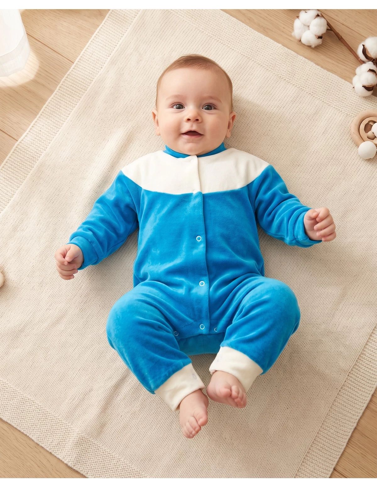 Salopeta catifea, Kids Warm, turcoaz-alb