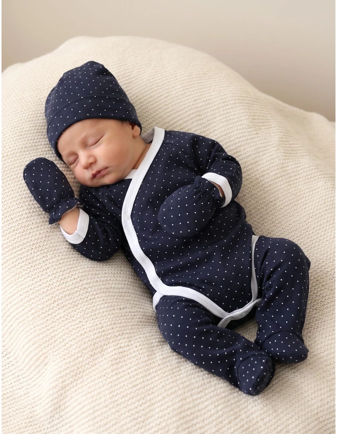 Set 4 piese bebe, nou nascut, buline, cu bleumarin