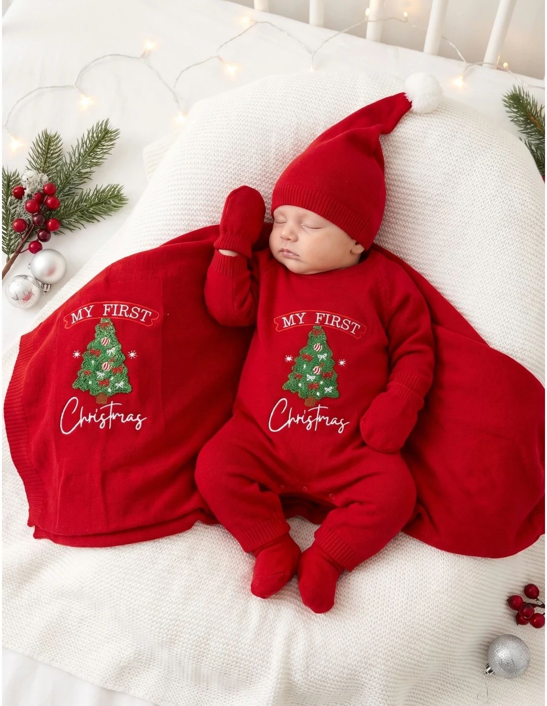 Set cadou My First Christmas, rosu