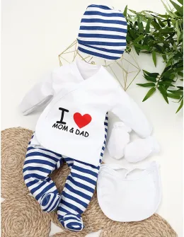 Costumas 5 piese I Love Mom&Dad alb-albastru
