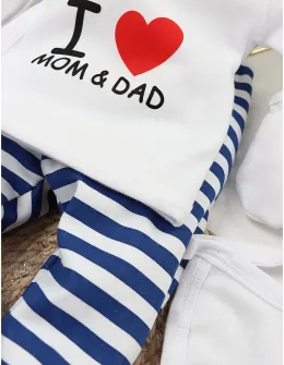 Costumas 5 piese I Love Mom&Dad alb-albastru