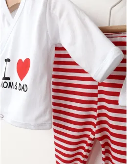 Costumas 5 piese I Love Mom&Dad alb-rosu