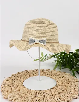 Palarie Cool Girl cu fundita, crem