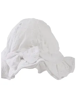 Palarie cu broderie, fundita si snur, alb