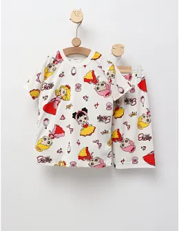 Pijama de vara alb cu printese