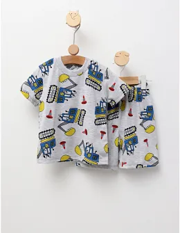 Pijama de vara gri-albastru Excavatoare