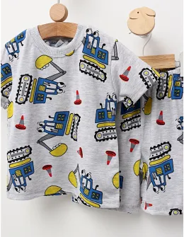 Pijama de vara gri-albastru Excavatoare