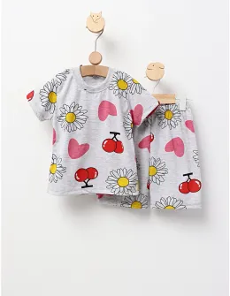 Pijama de vara gri cu floricele