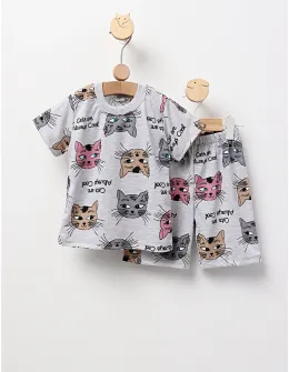 Pijama de vara gri cu pisicute