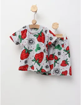 Pijama de vara gri-rosu Capsuni