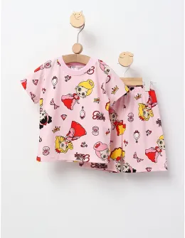 Pijama de vara roz cu printese