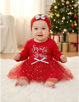 Rochita cu bentita Craciun Santa baby rosu