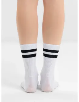 Set 2 perechi de sosete sport, alb cu dungi negre