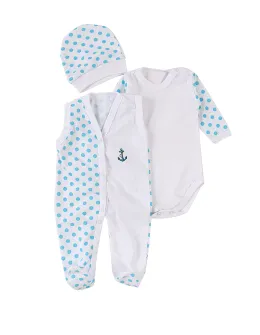 Set baby buline body, salopeta, fes, albastru