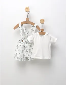 Set de vara, salopeta+tricou, alb-verde