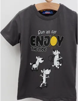 Tricou Sun All Day, Enjoy cu gri-inchis