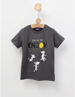 Tricou Sun All Day, Enjoy cu gri-inchis