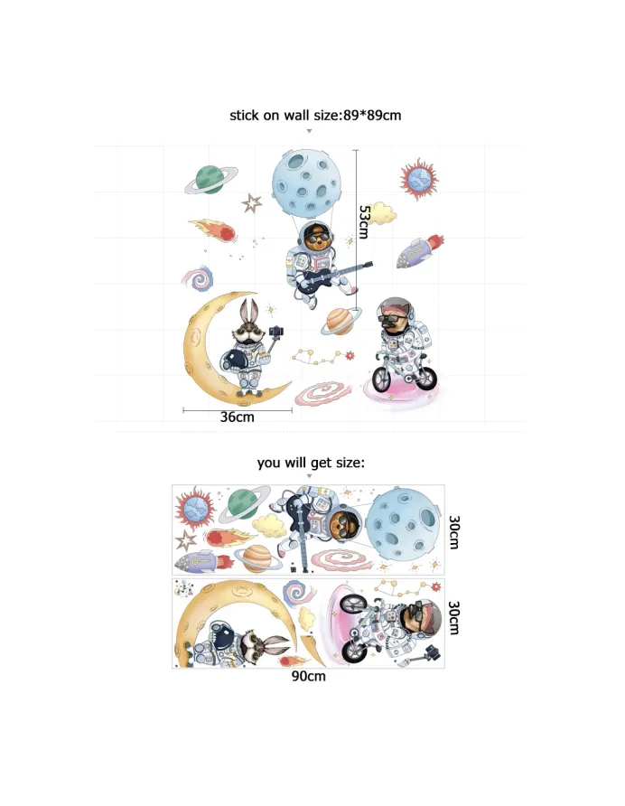 Autocolant de perete SPACE ANIMALS 89x89cm picture - 4