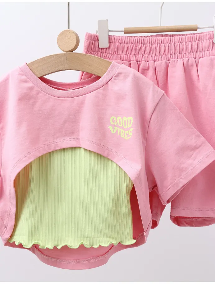 Costumas vara Crop Top Vibes cu roz picture - 2