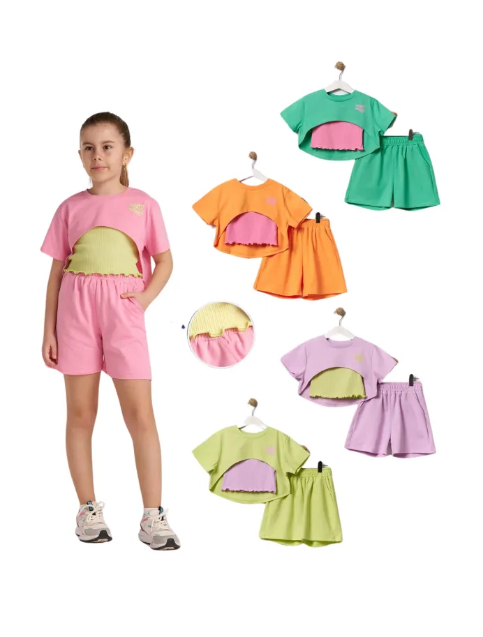 Costumas vara Crop Top Vibes cu roz picture - 4