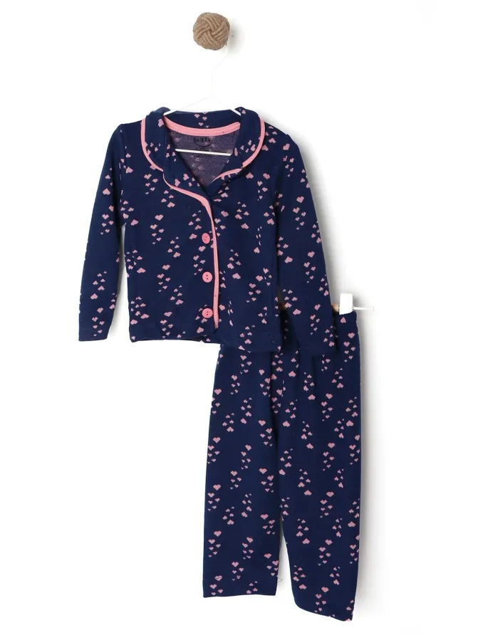 Pijama bleumarin cu inimioare roz picture - 2