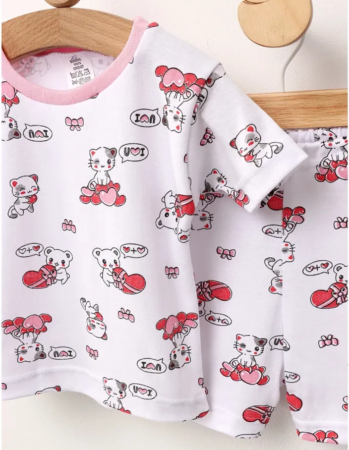 Pijama MS imprimata Love Cats rosu-roz picture - 3