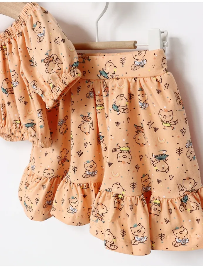 Set vara Top Crop bluza si fustita corai picture - 3