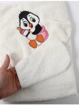 Prosop baie cu manusa Pinguinul alb-roz 2