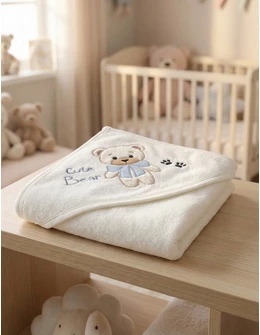 Prosop de baie, Cute Bear, alb-albastru