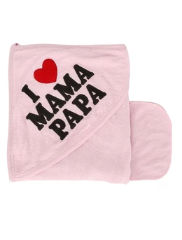 Prosop de baie I Love Mama & Papa roz