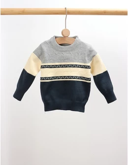 Pulover baietei Miguelle gri-bleumarin