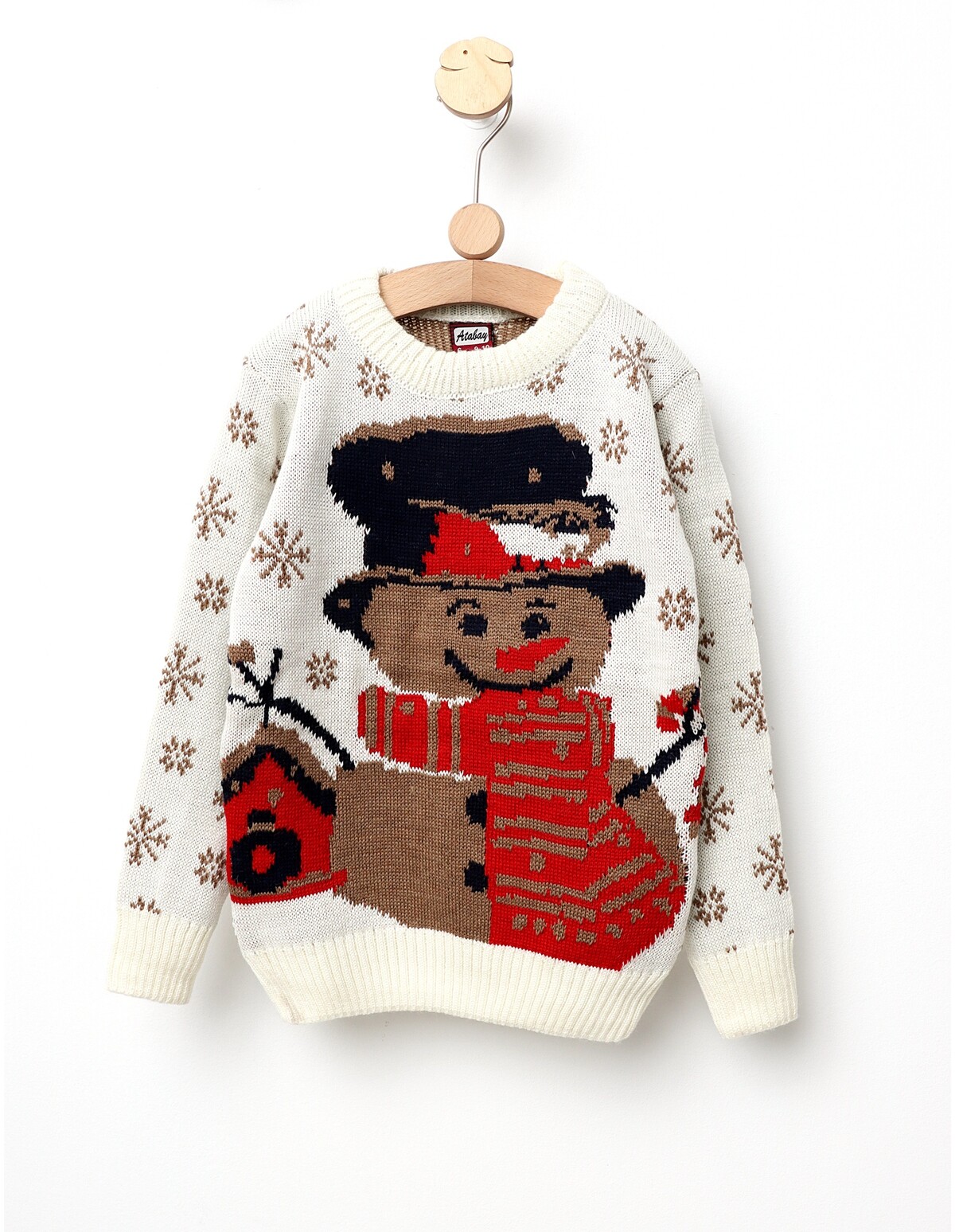 Pulover Happy SnowMan model alb