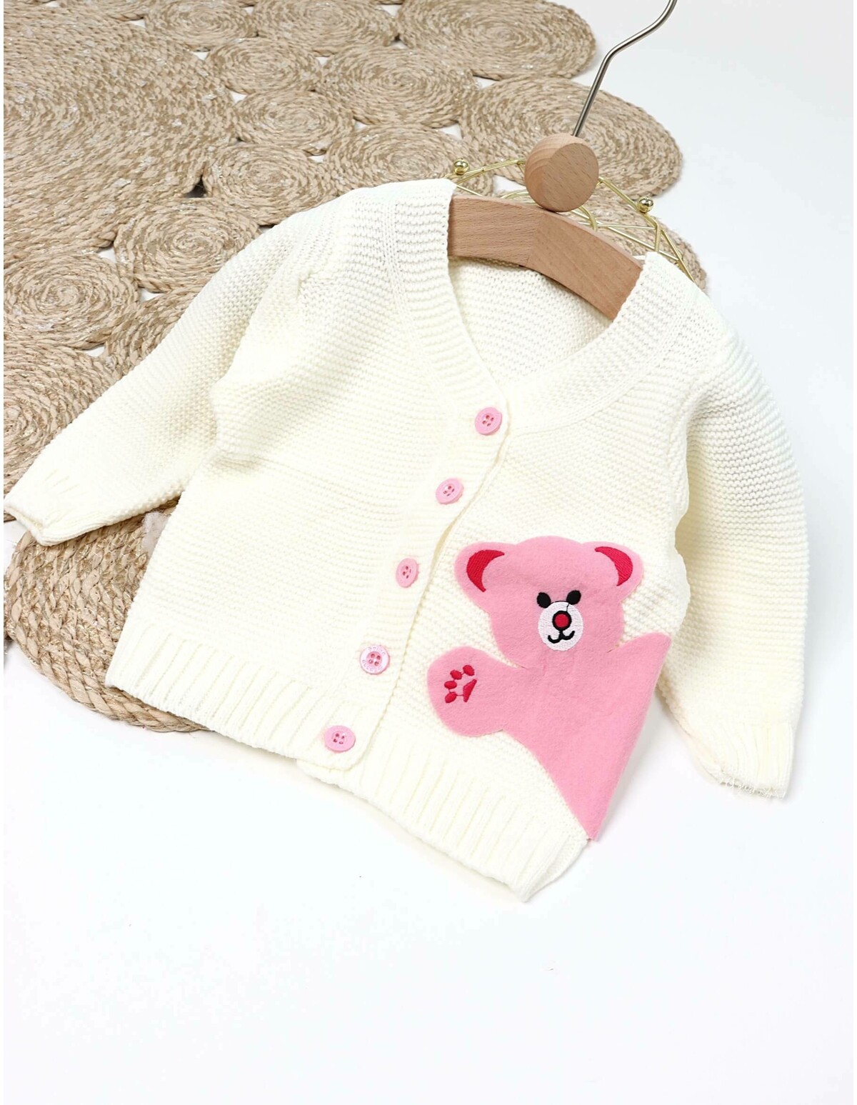 Pulover HIDEN BEAR ecru-roz