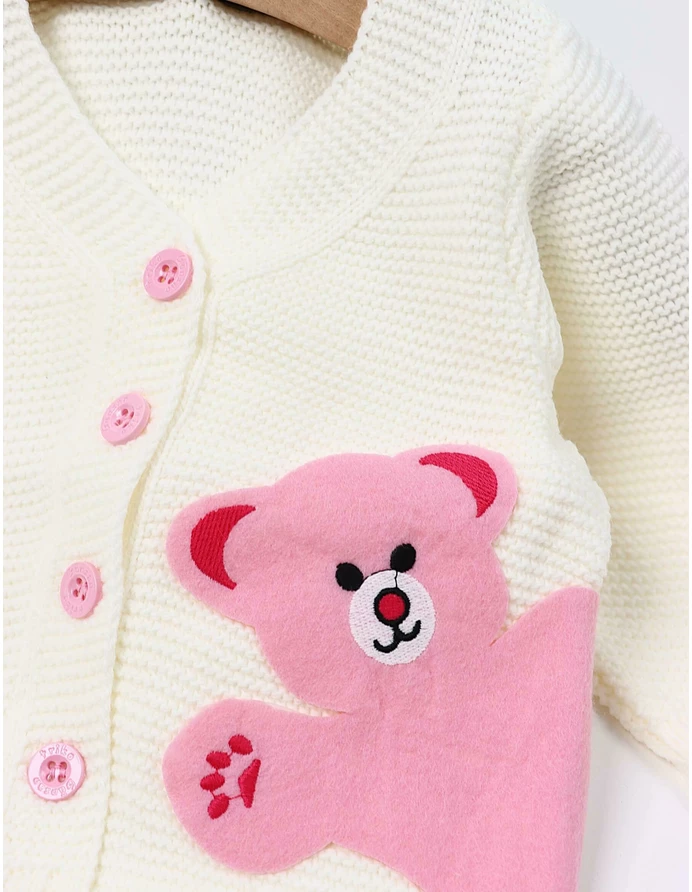 Pulover HIDEN BEAR ecru-roz picture - 2