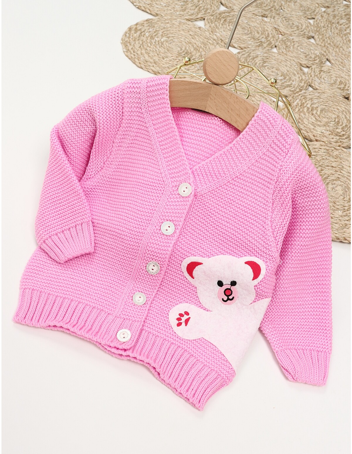 Pulover HIDEN BEAR roz-alb