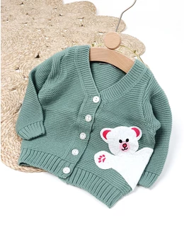 Pulover HIDEN BEAR verde-alb