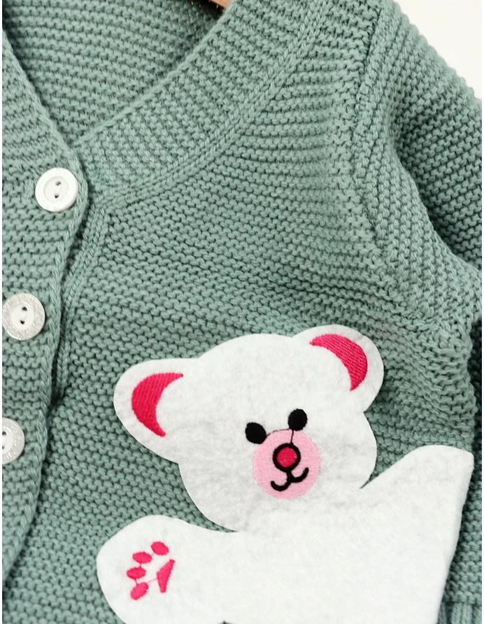 Pulover HIDEN BEAR verde-alb picture - 2