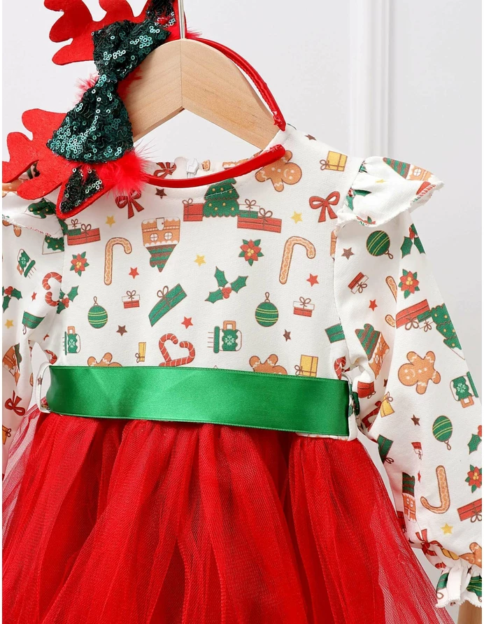 Rochita Craciunita cu bentita Gifts alb-rosu picture - 4