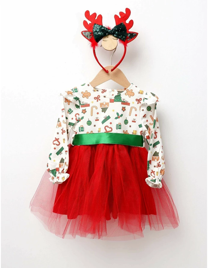 Rochita Craciunita cu bentita Gifts alb-rosu picture - 2