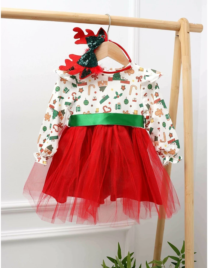 Rochita Craciunita cu bentita Gifts alb-rosu picture - 6