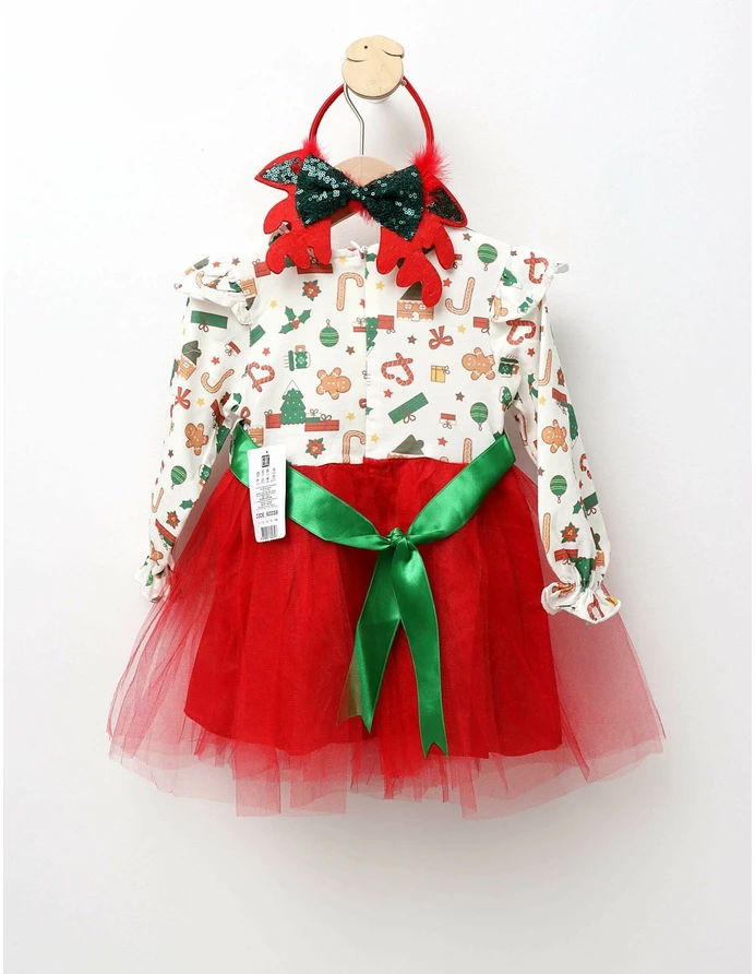 Rochita Craciunita cu bentita Gifts alb-rosu picture - 5