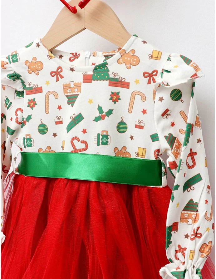 Rochita Craciunita cu bentita Gifts alb-rosu picture - 3