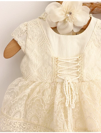 Rochita cu bentita, broderie, floricele model ecru picture - 2