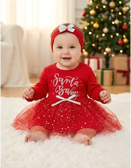 Rochita cu bentita Craciun Santa baby rosu